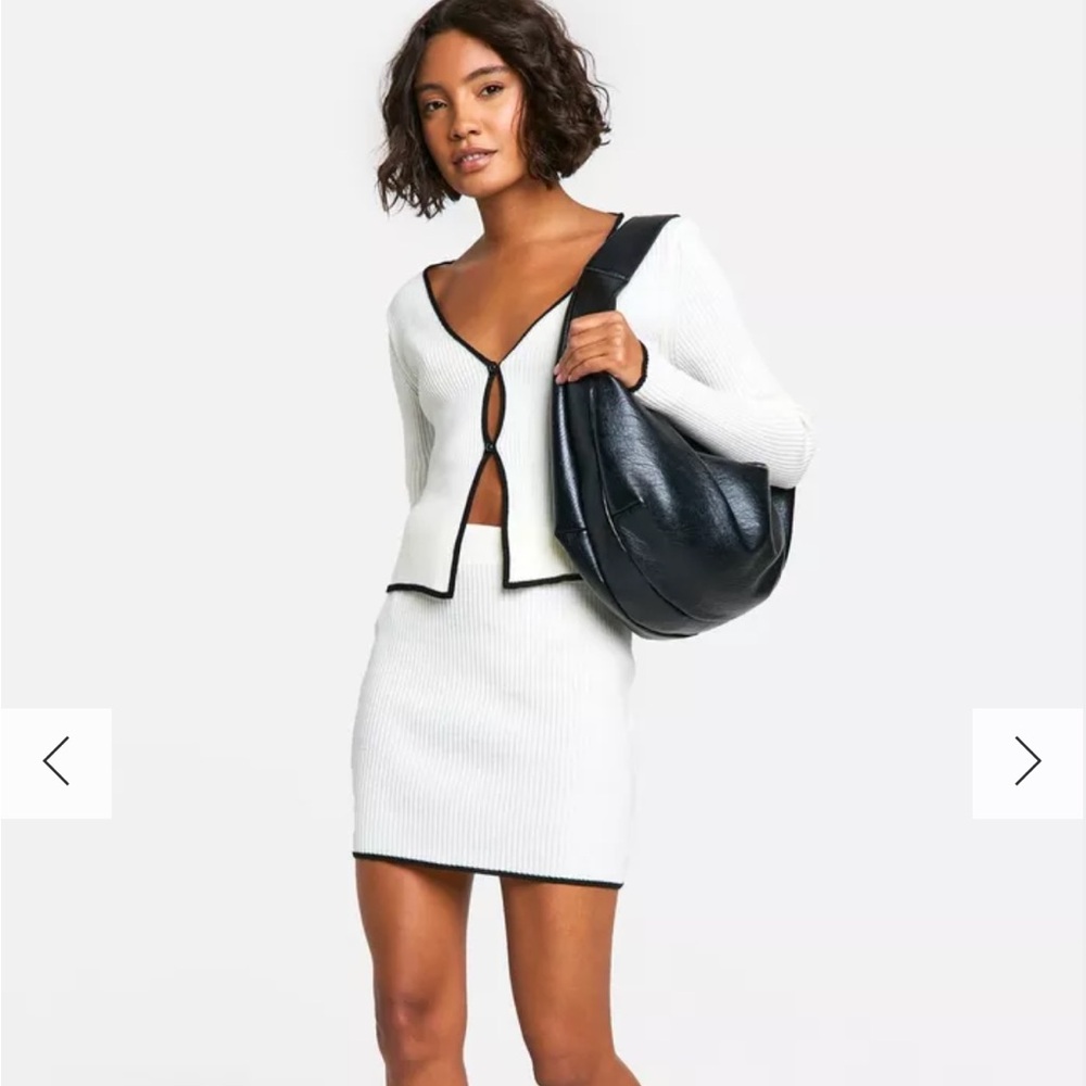 Chic White Knit Set with Black Trim